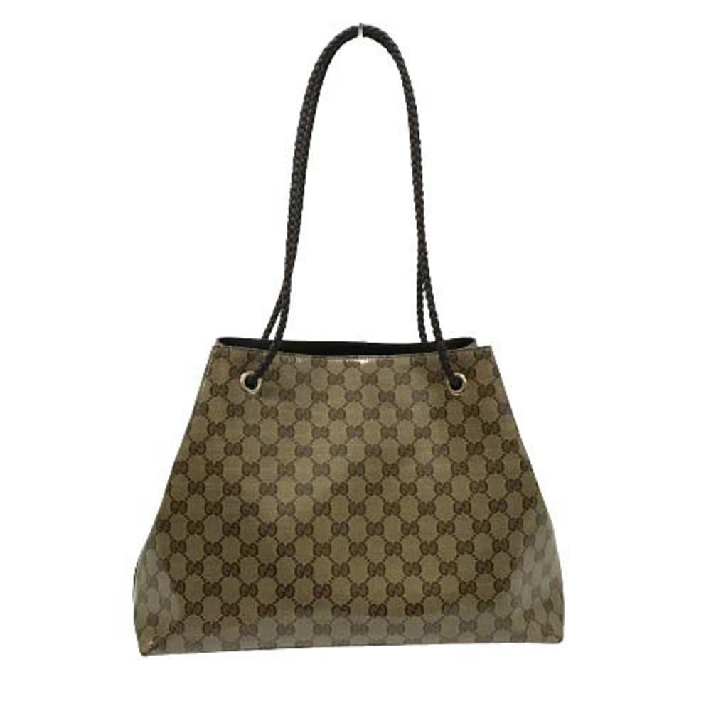 Gucci Leather Shoulder Canvas Brown Beige Crystal Bag GG Tote